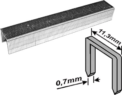 Скобы для степлера закалённые прямоугольные 11,3 мм х 0,7 мм  (узкие тип 53)  4 мм, 1000 шт. FIT 31404