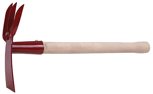 Мотыжка комбинированная с деревянной ручкой, 3 витых зуба, профиль трапеция Инструм-Агро 76812