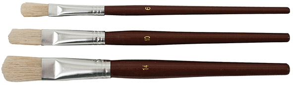 Кисти художественные, натуральная щетина, деревянная ручка, плоские, набор 3 шт. FIT 1528