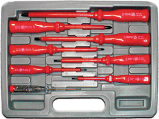 Отвертки изолированные 1000 В, CrV сталь, пластик. ручки, в чемоданчике, набор 8 шт.+ 1 индикаторная FIT 56127