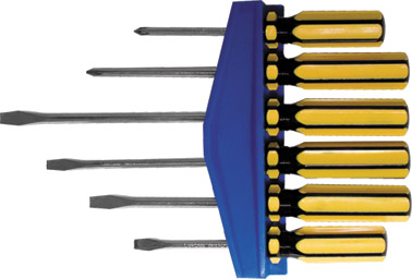 Отвертки CrV сталь, магнитный наконечник, желтые пластиковые ручки, на держателе, набор 6 шт. FIT 56006