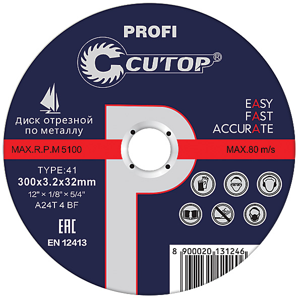 Профессиональный диск отрезной по металлу Т41-300 х 3,2 х 32 (5/25), Cutop Profi FIT 39993т