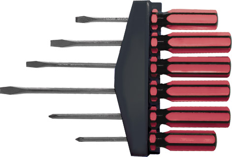Отвертки CrV сталь, магнитный наконечник, красные пластиковые ручки, на держателе, набор 6 шт. FIT 55976