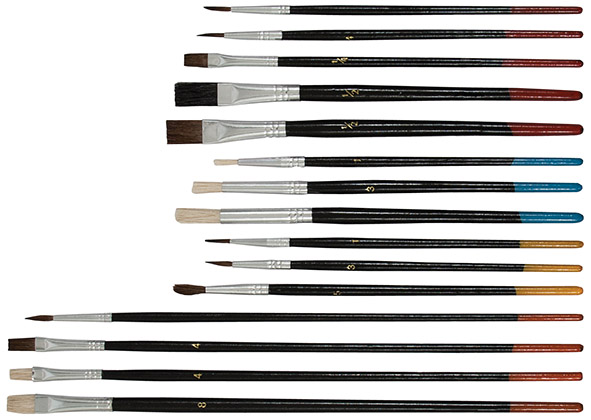 Кисти художественные, натуральная щетина, деревянная ручка, плоские и круглые, набор 15 шт. FIT 1535